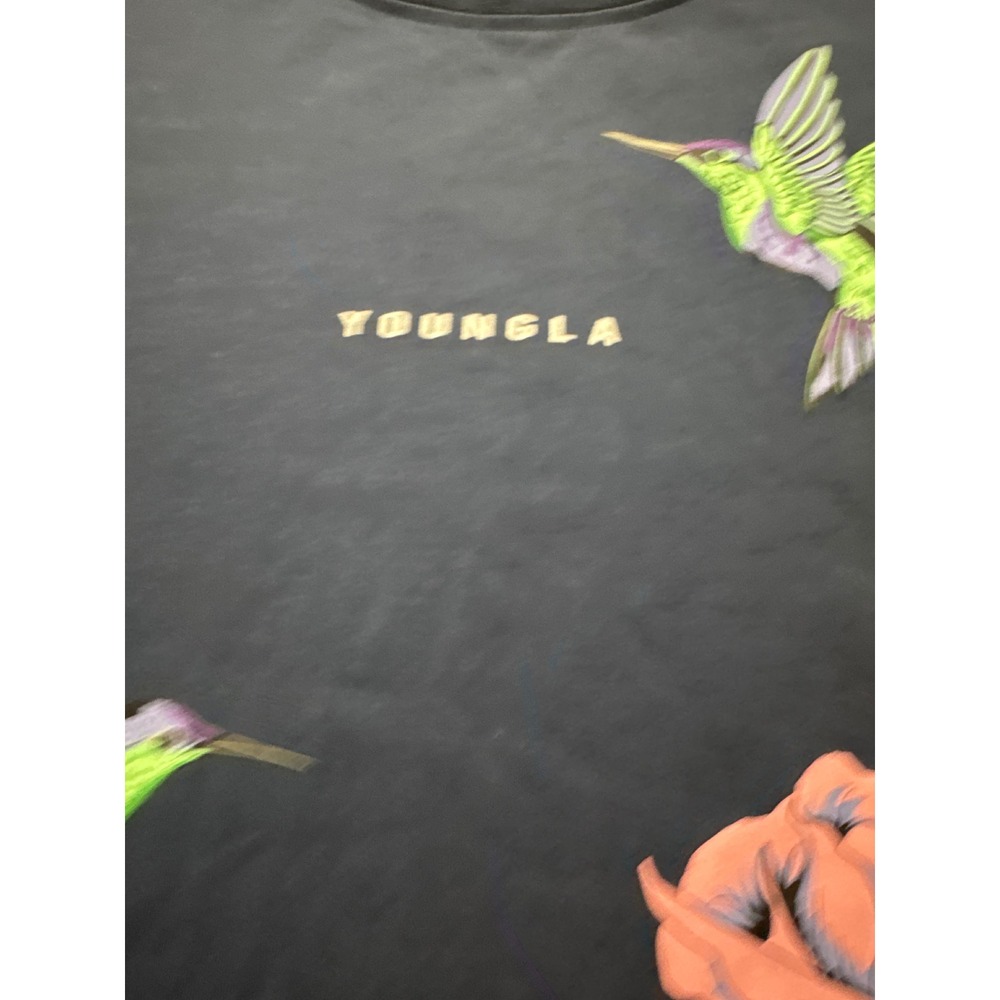 YoungLA Hummingbird Rose Graphic Tee Navy Blue XL Floral Streetwear Short Sleeve - Picture 2 of 7